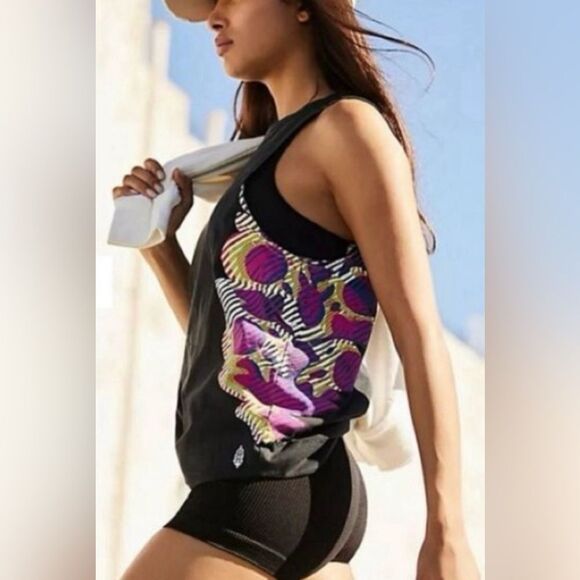 FP Movement by Free People Black Tank Top with Pink and Purple Accents - Picture 2 of 8